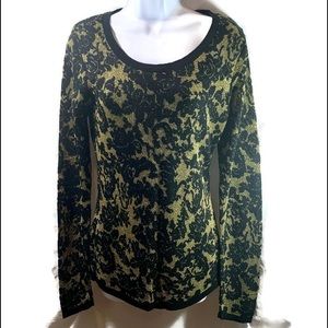 2B Bebe Womans Size Medium Black And Gold Embellished Long Sleeve Sweater New